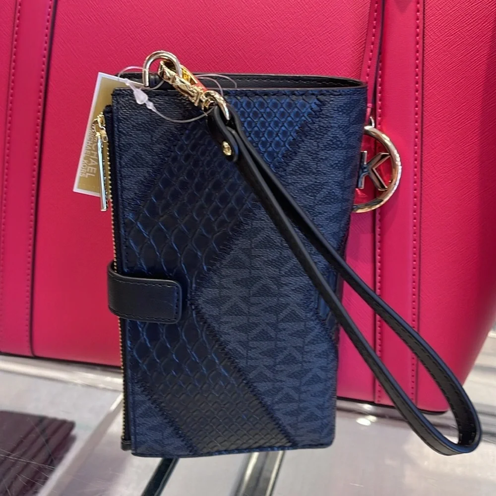 MICHAEL KORS JST LG DOUBLE ZIP WRISTLET WALLET PHONE HOLDER BLACK MULTI NWT